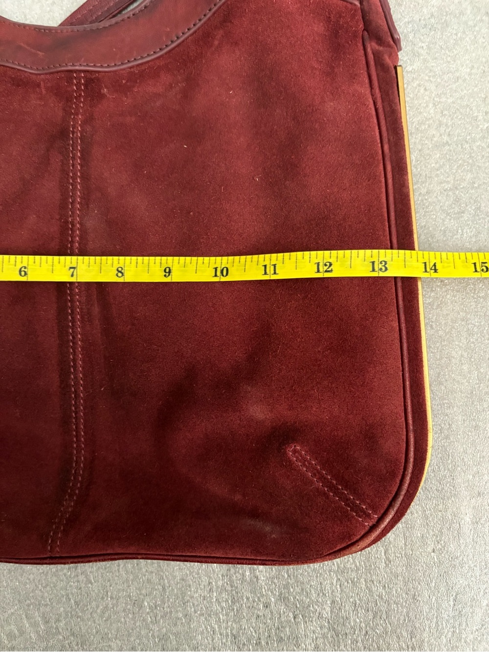 Club Monaco Burgundy Suede Leather Shoulder Bag with Leather Trim - Picture 13 of 14